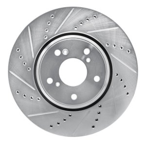 Acura ILX Brake Rotor (1) - Front Left - R1 Concepts - Drilled & Slotted - Silver - `16-`22